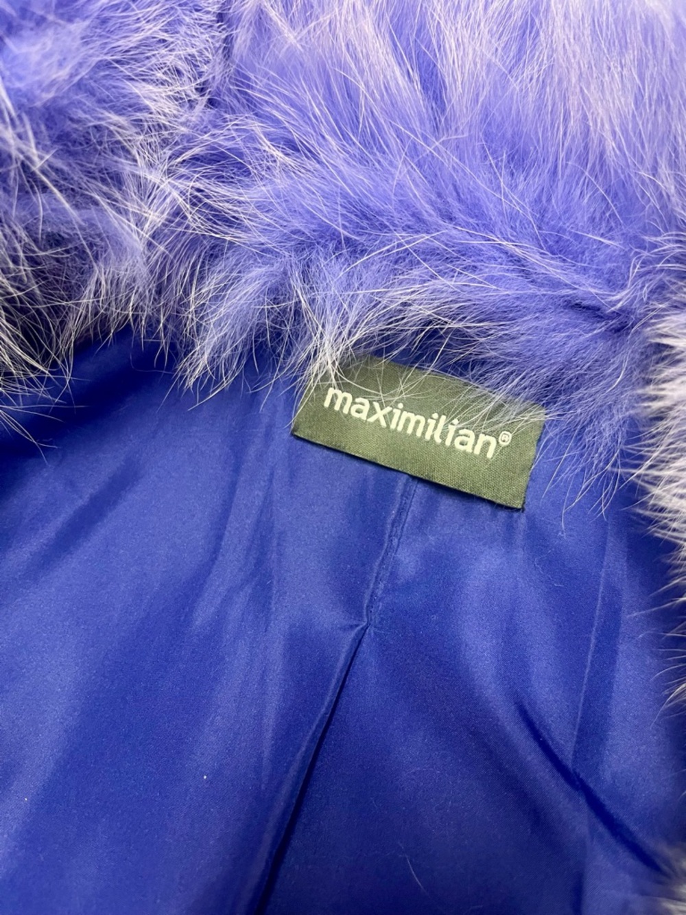 Maximilian Periwinkle/Lavender Rabbit Fur Coat with Plush Fox Fur Collar (Real) - Picture 4 of 8